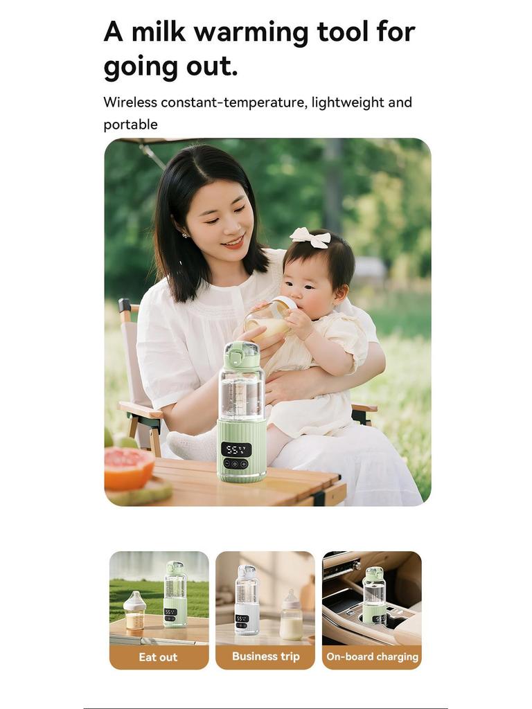 Portable Wireless Baby Milk Warmer Cup - Insulated, Rechargeable with Temperature Control for Travel
