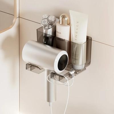 Wall Mounted Hair Dryer Holder No Punch Storage Rack Bathroom Shelves Hair Dryer Stand with Storage Box Toilet Organizers