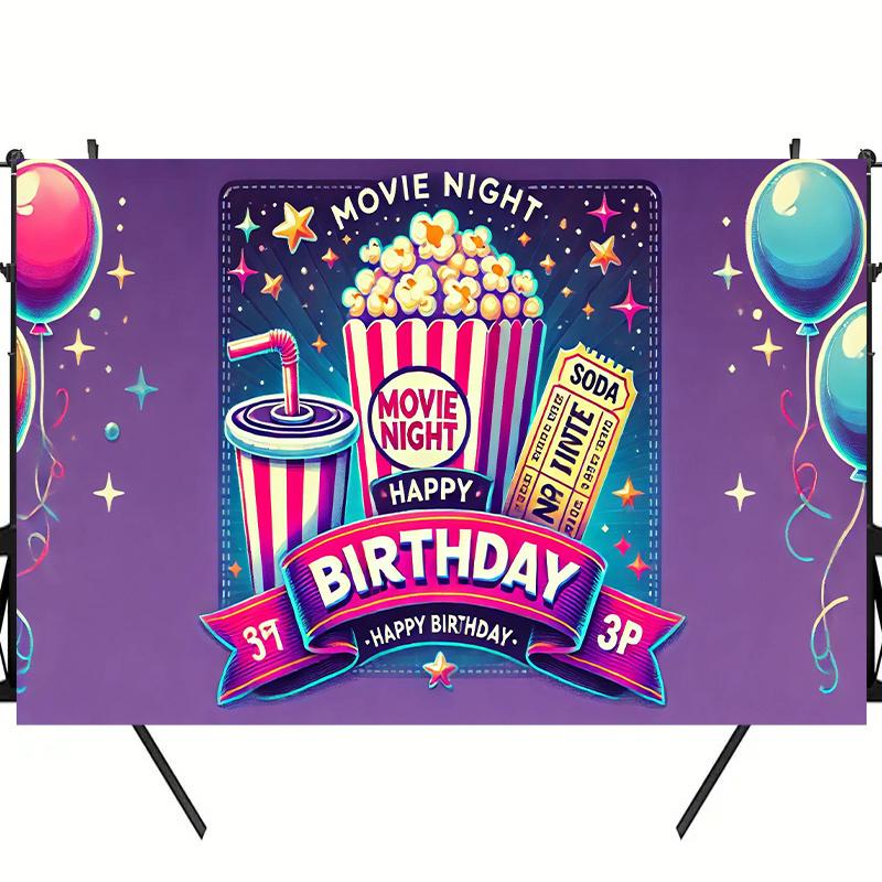 2D flat surface 1-piece polyester background banner for movie night suitable for birthday party decoration