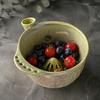 Vegetable Cleaning Basin Ceramic Berry Washing Bowl with Drainage Hole, 360 Degree Self Strawberry Tool Rinsing Fruit Rinse Bowl, Fresh Strainer