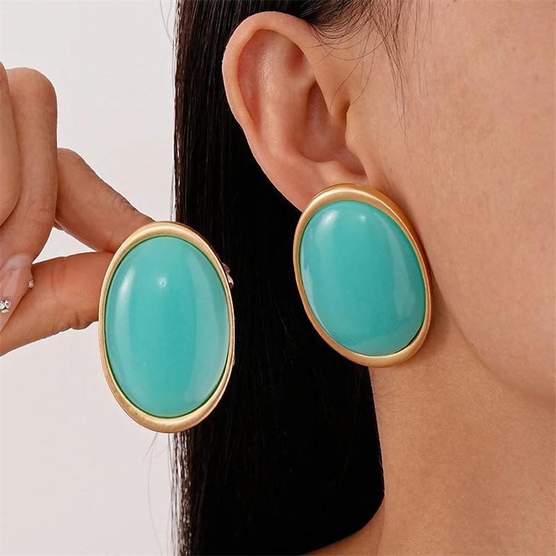 Exaggerated Long Oval Resin Dangle Earrings for Women Ladies Vintage Rhinestone Colored Water Droplet Earrings Jewelry Wholesale