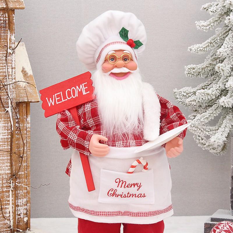 Christmas Decor Chef Santa Figurine Standing Sitting Pose Plastic Fabric Ornament Home Hotel Restaurant Party Display