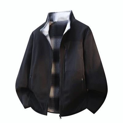 Double Sided Men's Winter Thick Warm Jacket, Men's Stand Up Collar Jacket, Cold Resistant Cotton Jacket