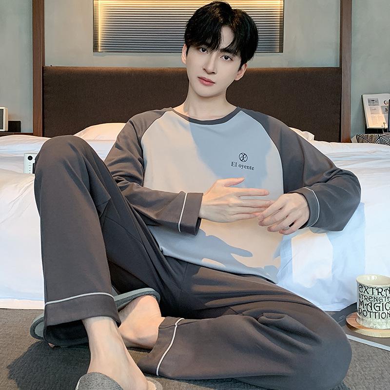 Men's Plus Size Cotton Pajamas: Spring/Autumn Set - Long Sleeve, Loose Fit, Indoor/Outdoor Wear