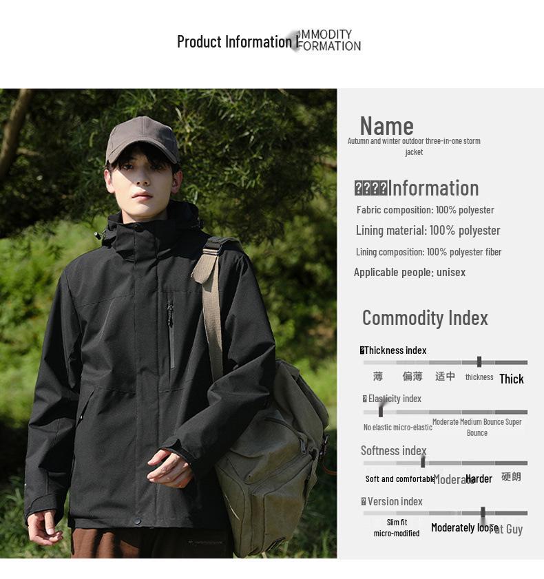 Men's Custom Logo Waterproof 3-in-1 Outdoor Jacket Set with Fleece Lining, Autumn/Winter Workwear, Women's Group Printed Version Available