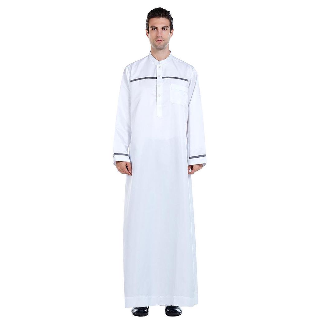 Middle East Casual Men's Stand-Up Collar Robe - Loose Fit, Hot-Selling Back Design