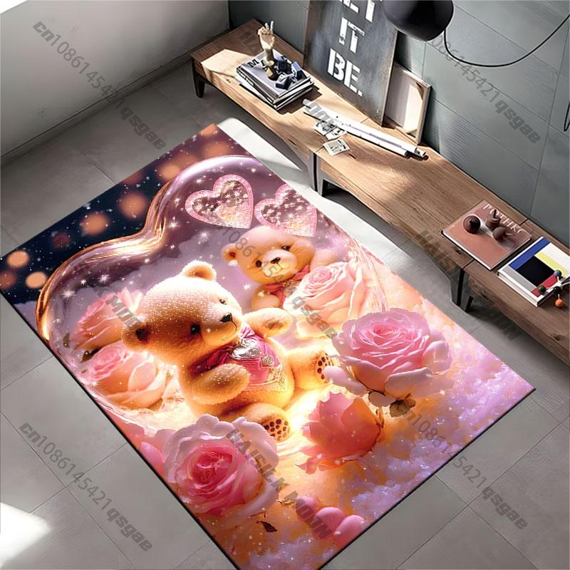 Love warmth teddy bears roses carpet Yoga living room room decor children's crawling mat doormat area rug games mat