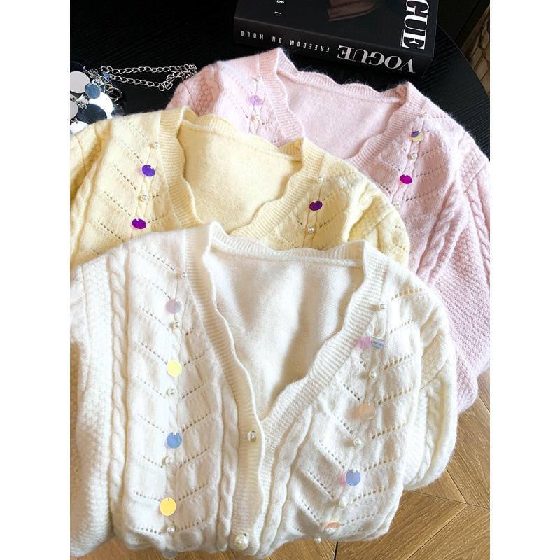 2026 Early Autumn Sequin Beaded Versatile Sweater Coat