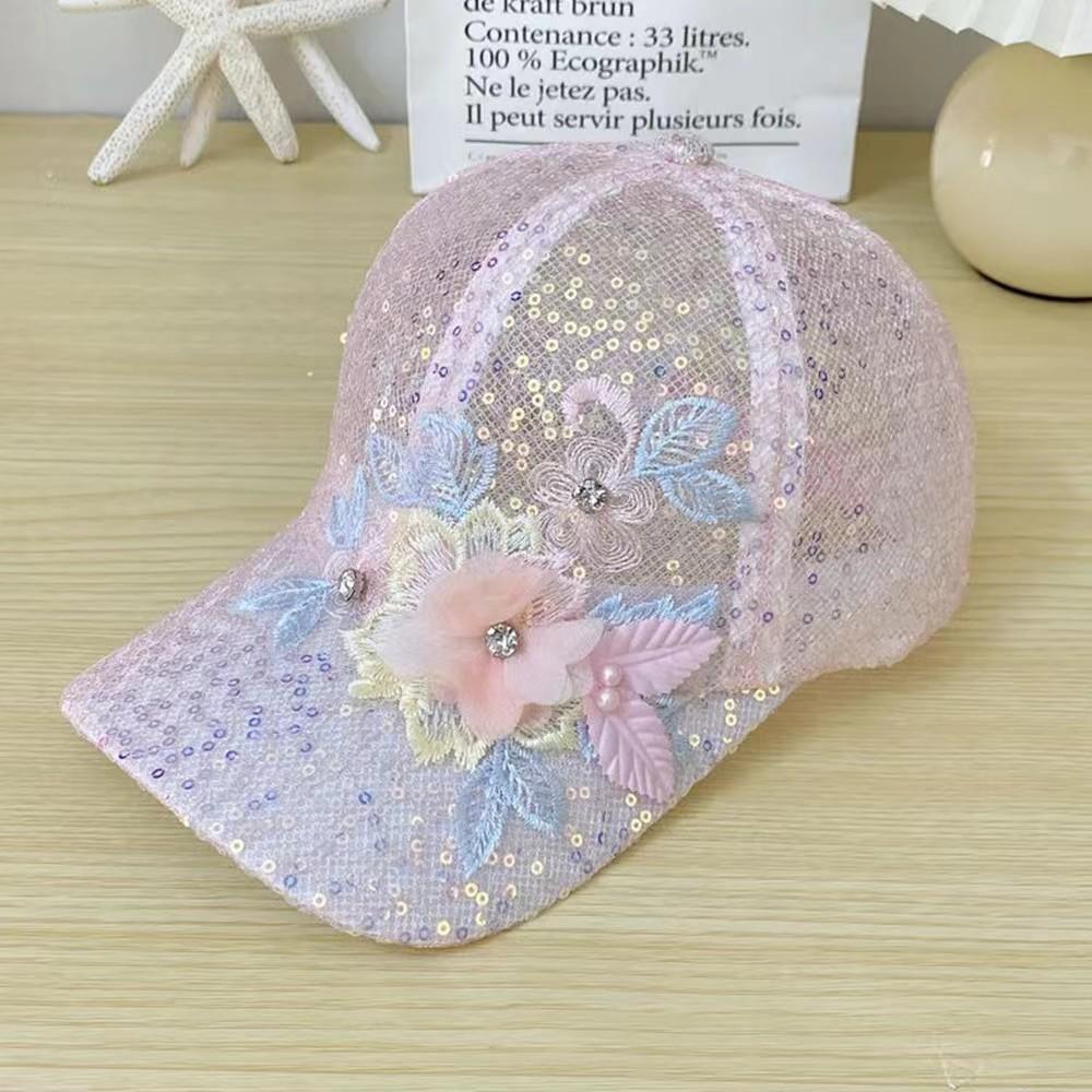 1PC Lace and Floral Baseball Cap for Women with Adjustable Hook-And-Loop Fastener and Sequins, Suitable for Parties and Outings