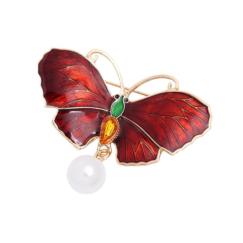 Kvinner Ins Pearl Butterfly Brosje Pin Crystal Corsage Gjør-det-selv Klærtilbehør