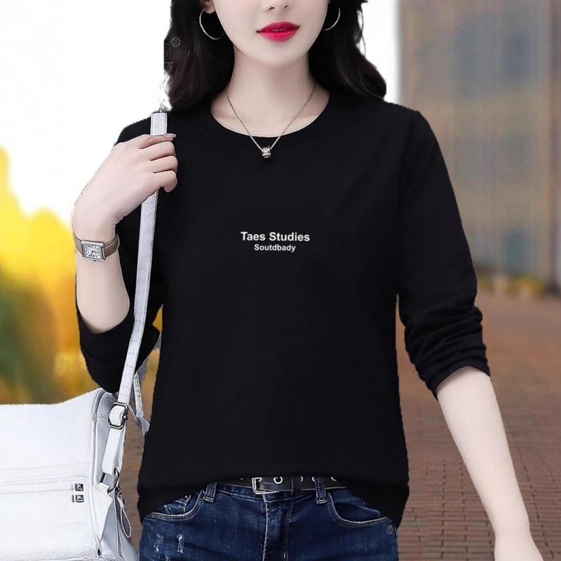 Round Neck Pure Cotton Long-sleeved Women's Spring and Autumn Thin New Loose Bottoming Shirt Top