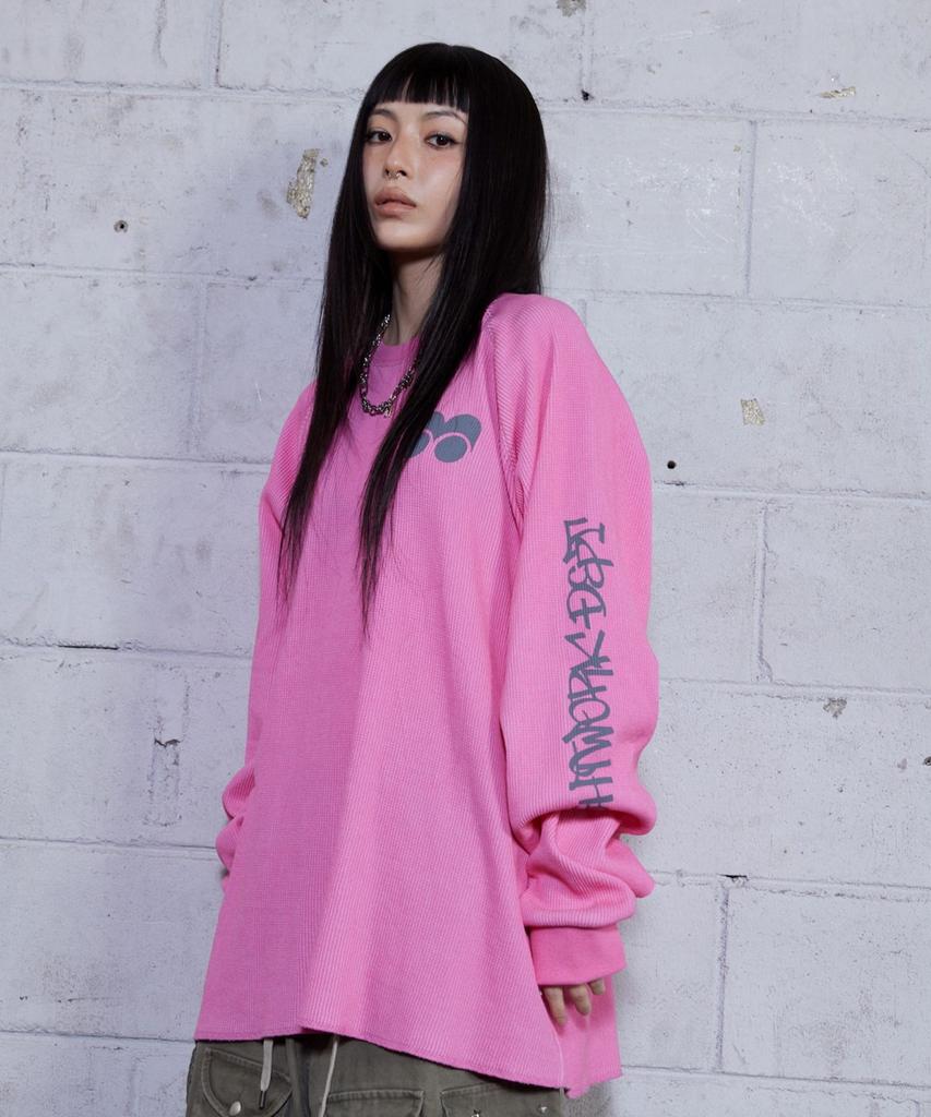 Naiteuwokeudeb Waffle Loose Fit Long Sleeve Tee_Pink