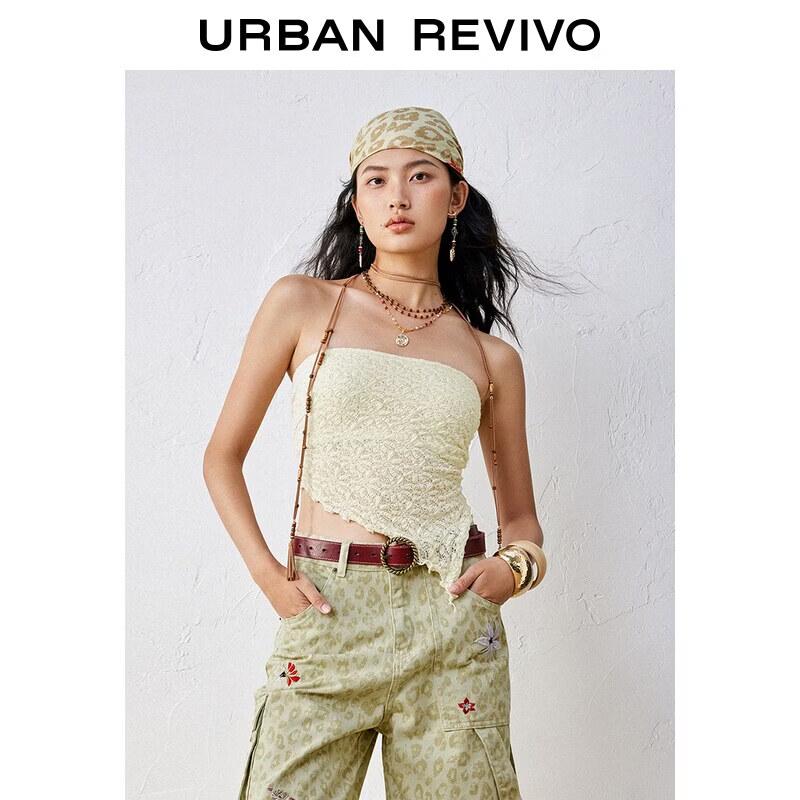 UR 2025 Autumn Irregular Lace Jacquard Bandeau Top XS