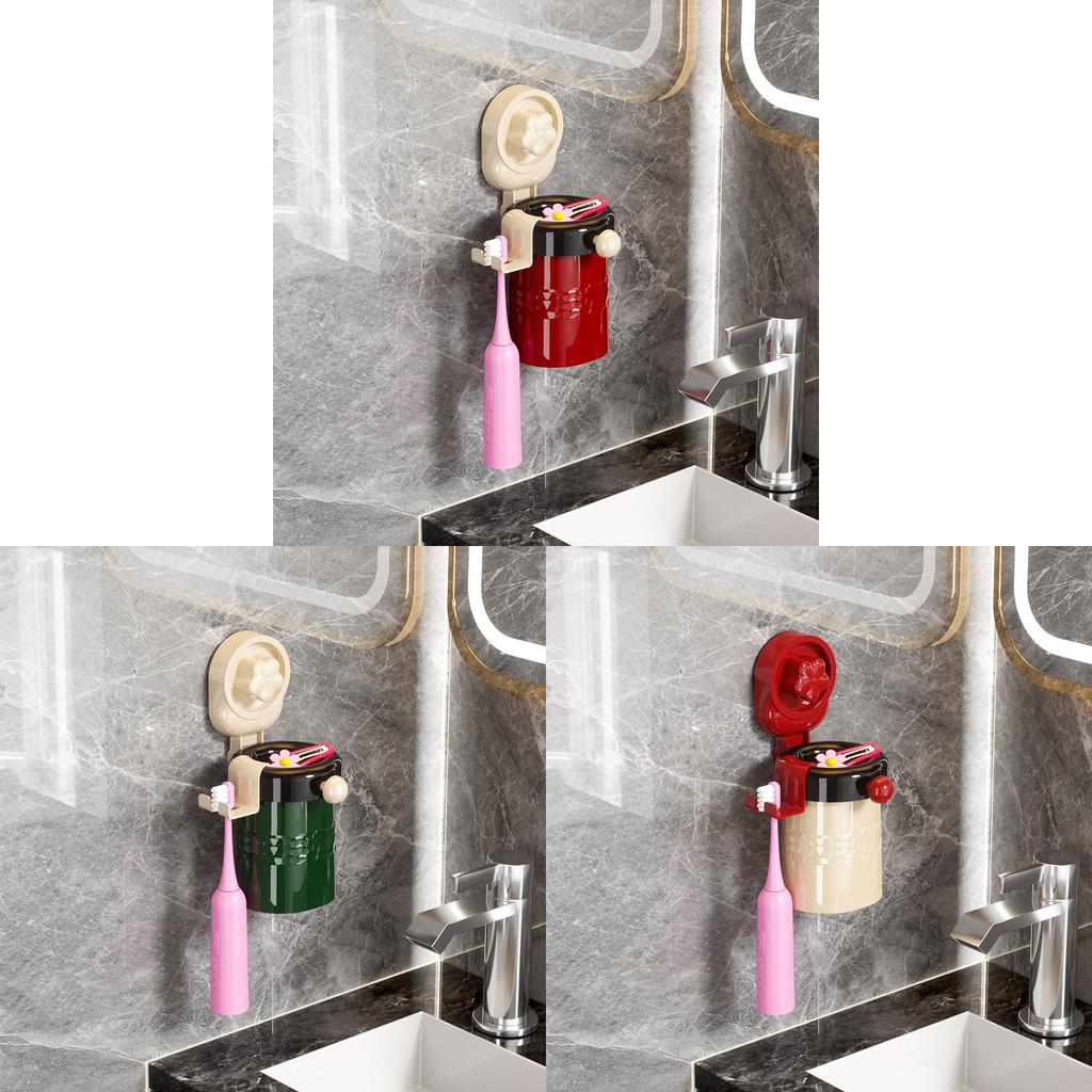 Plastic Suction Cup Toothbrush Holder And Cup Set For Bathroom Organization