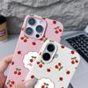 Cherry Pattern Leather Texture Plain Color Shell for iPhone 16 Pro 15 14 13 12 Pro Max 11 Soft Tpu Shockproof Matte Case Cover