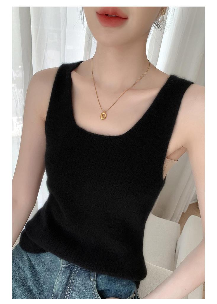 Autumn/Winter Seamless U-Neck Spaghetti Strap Knit Tank Top