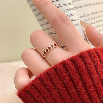 Vintage Red Alloy Rings for Women Gold Color Adjustable Ring Female Aesthetic Luxury Wedding Jewelry Gift