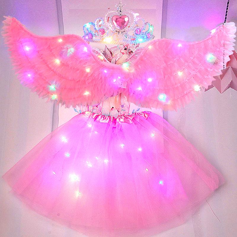 Children's Glowing Angel Wings with Colorful Neon Lights for Mid-Autumn and Halloween Festival Performances
