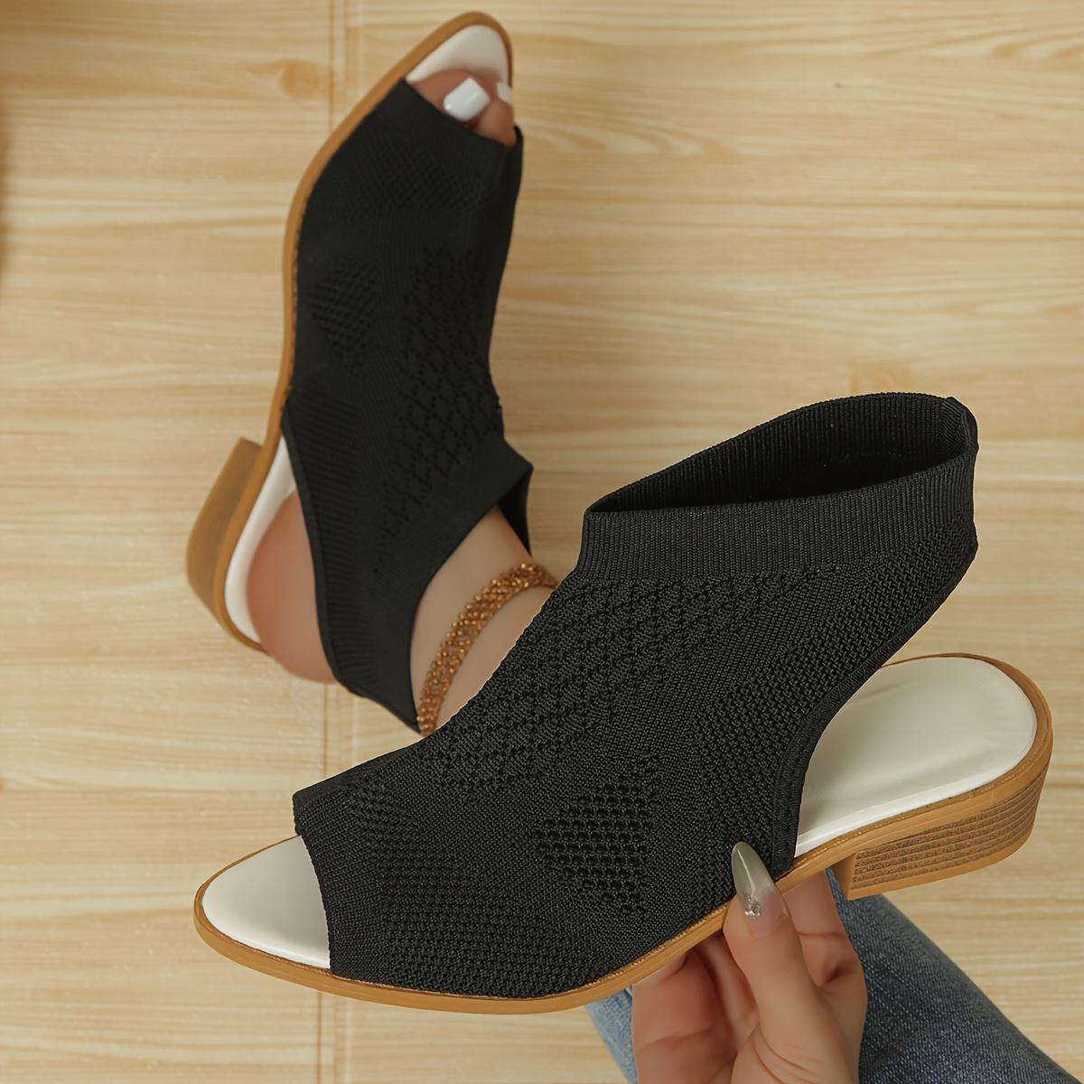 

Новые Женские Вязаные Сандалии на Толстом Каблуке Большого Размера в Европейском и Американском Стиле, Женские Вьетнамки на Высоком Каблуке для Внешней Торговли, Женская Обувь 36 чёрный