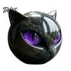 Spooky Shelf Decoration Spherical Black Cat Head Ornament, Resin Gothic Style Sculpture with Colorful Collectible Art Eyes for Halloween Tabletop