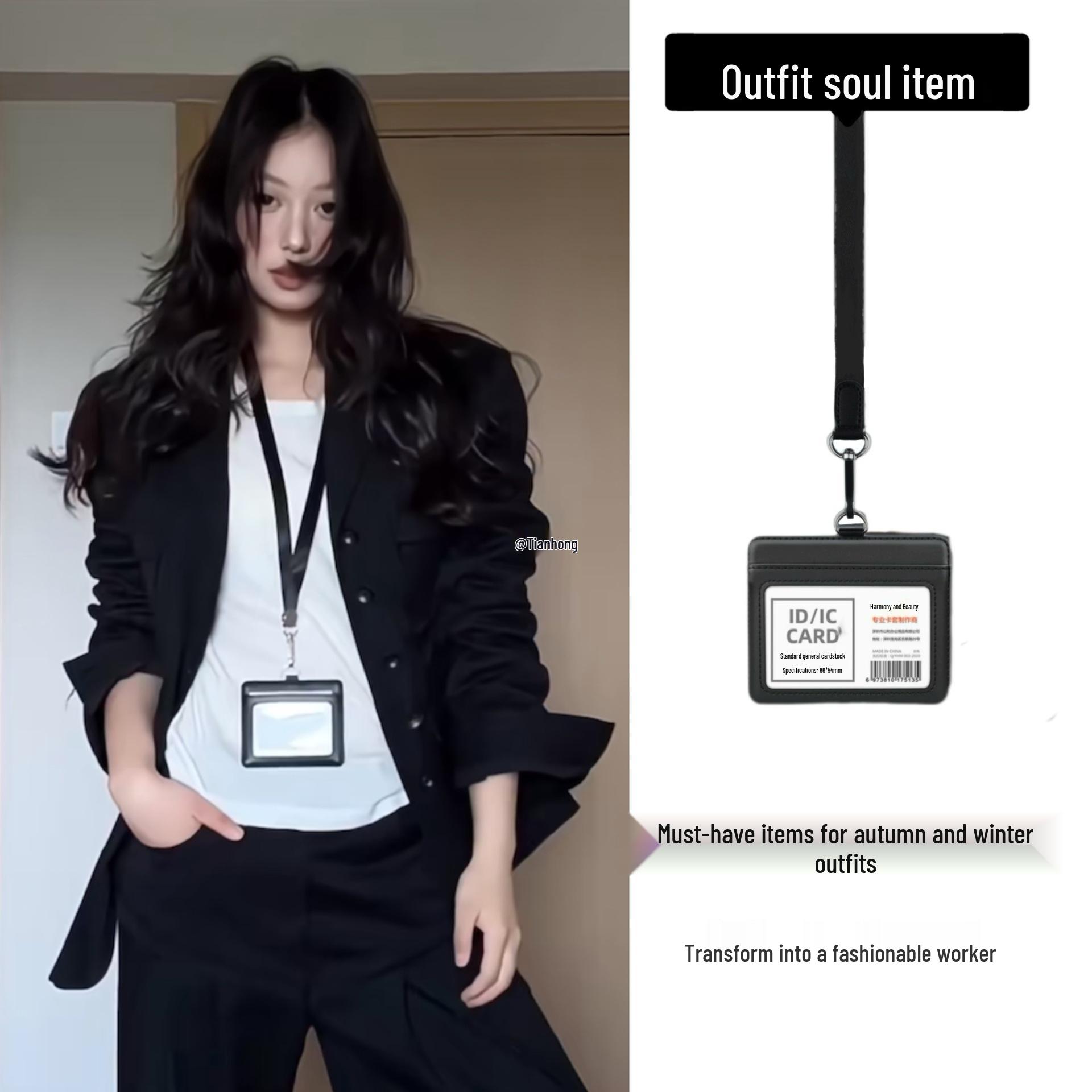 

Korean Niche Style Leather Lanyard ID Card Holder – Trendy Work Accessory Fashionable Gray Horizontal