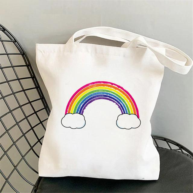 Cute Rainbow Shopping Bags Eco Shopper Canvas Jute Bag Reusable
