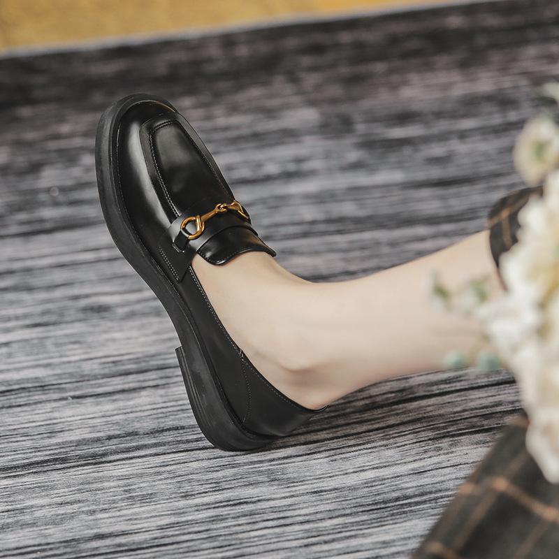 Women's Retro British-Style Square-Toe Leather Loafers - Autumn 2022, Chunky Soles & Heels