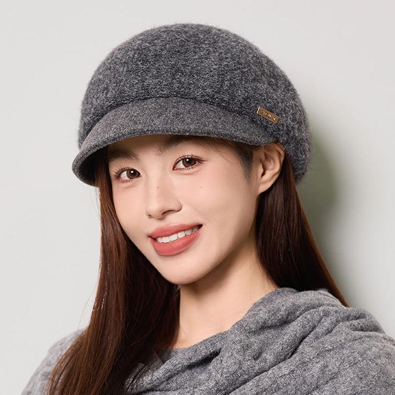Women's Thick Wool Knitted Beret Autumn Winter Solid Color Stitching Cap