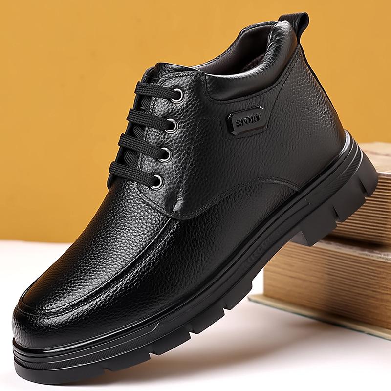 

Мужская хлопковая обувь Мужская зимняя теплая бархатная хлопковая кожаная обувь Среднего возраста кожаная зимняя нескользящая обувь 42