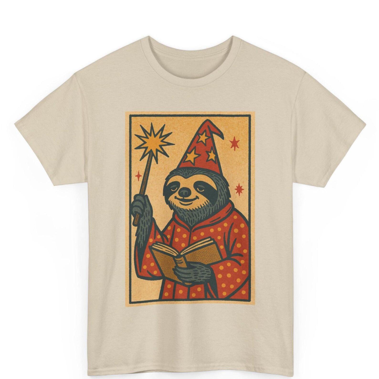 Wizard Sloth T-Shirt: Funny Retro Comic Magic Animal Tee S