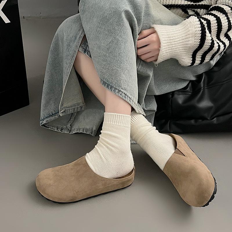 Simple bag head half slippers women's outer wear flat spring new one-pedal soft leather flats