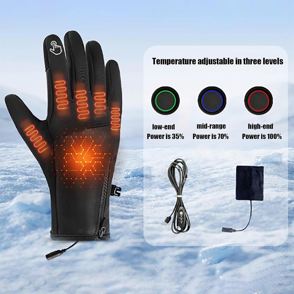 Heated Gloves for Men Women, Waterproof Windproof Anti-slip Bike Gloves, 3 Adjustable Temperature Washable Thermal Gloves for Driving Cycling Hiking