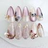 24Pcs Autumn Winter Matte Almond False Nails with Glue Rose Leaf Printing Nail Art Simple Full Cover Press On Acrylic Nails Tips