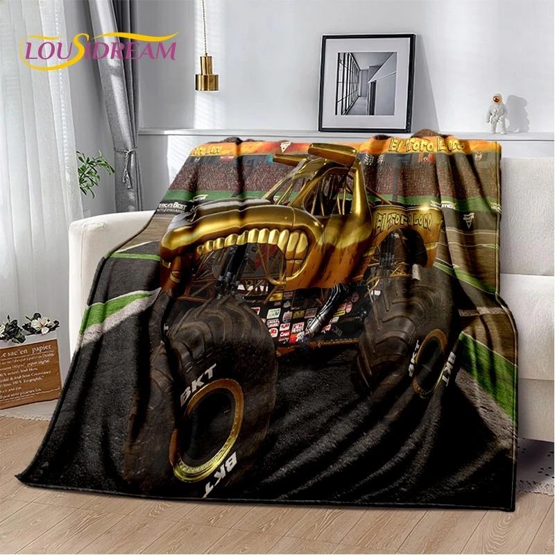 Monster Truck 3D Monster Jam Cartoon Soft Flannel Blanket for Bed Bedroom Sofa Picnic,Throw Blanket for Outdoor Leisure Nap Gift