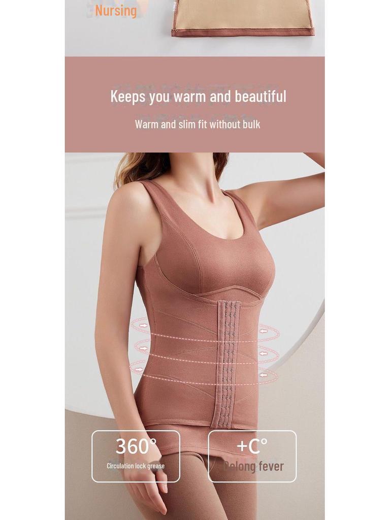 Women's Self-Heating Fleece Warm Vest with Chest Pads, Body Shaping, and Buckled Abdomen-Tightening Warm Base Layer.