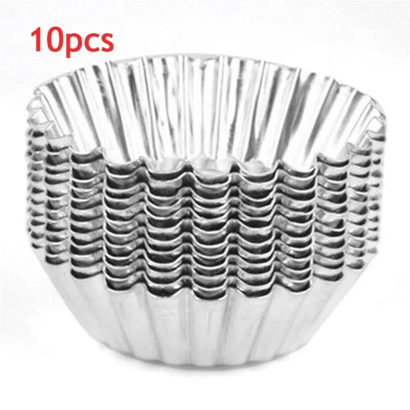 10 Pcs Reusable Nonstick Aluminum Alloy Egg Tart Mold Kitchen Baking Accessories Cookie Pudding Mould Mooncake Mold Pastry Tools