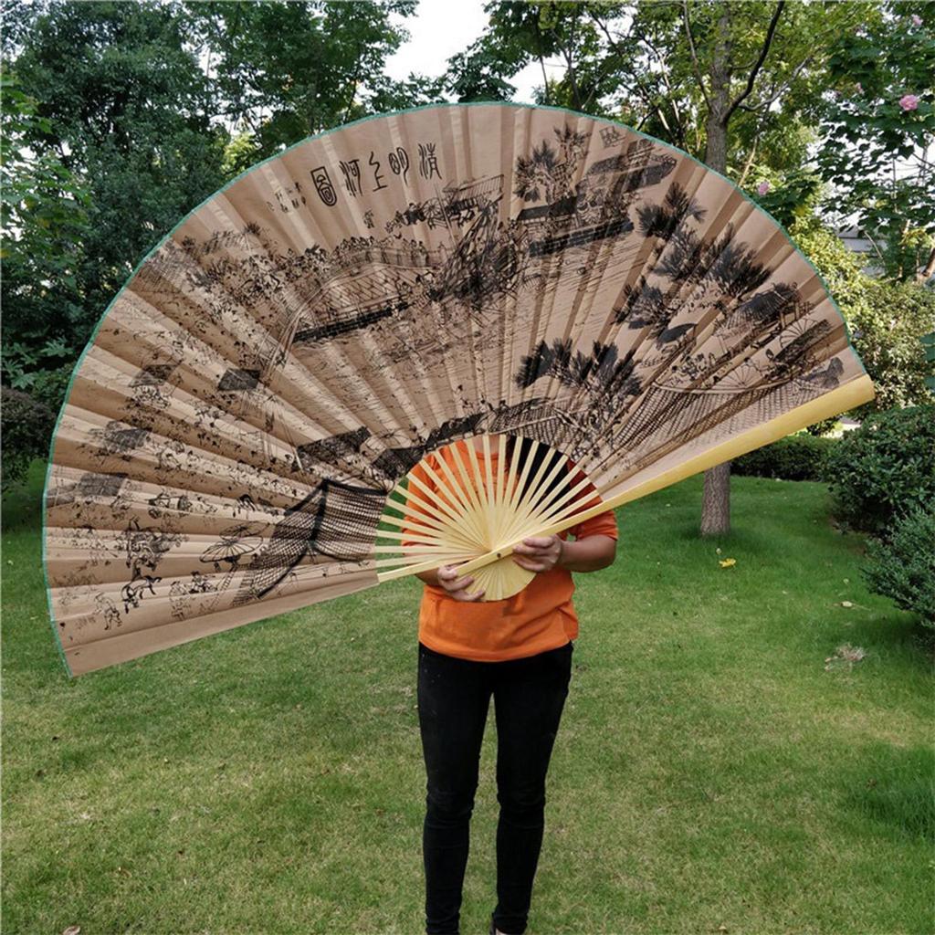 Riesiger Wandventilator Faltbarer Bambusfächer Groß Groß Hand Klassischer Wandmontage-Ventilator Wohnzimmer-Dekoration Pflaumenfächer Chinesische Dekoration