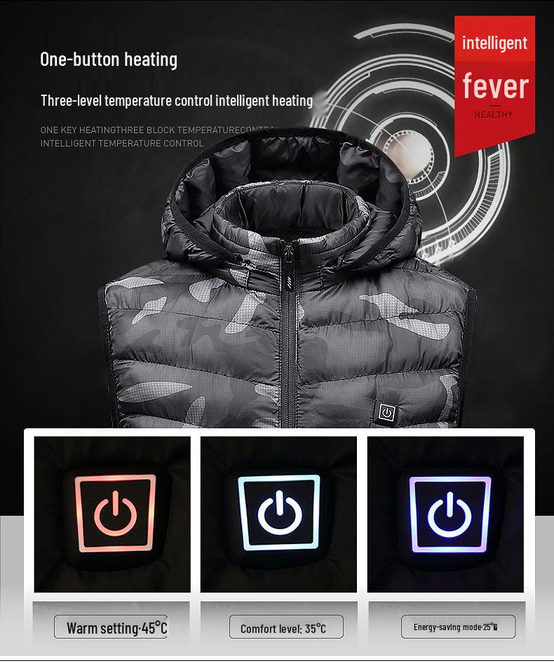 Men's Heated Hooded Winter Vest - Electric, Warm, Cotton, Plus Velvet