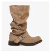 Mid-Tube Boots Fashion New Round Toe Sleeve Metal Buckle Pleated Anti-Slip Wear-Resistant Single Boots