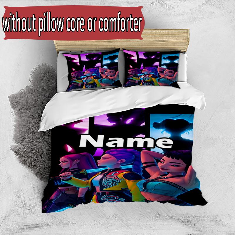 3pcs Duvet Cover Set (1*Duvet Cover + 2*Pillowcase, Without Core), Custom Name KPop Hunters Pattern Bedding Set, Home Bedroom Decor Gift