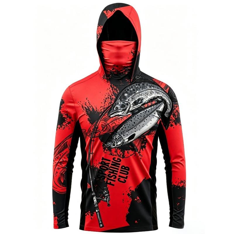 UPF50+ Camo Men Long Sleeve Fishing Hoodie With Face Mask Lightweight Breathable Quick Dry Outdoor Fishing Jersey