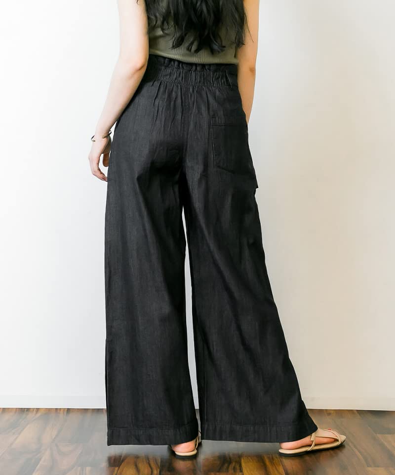 atONE Denim Pants with Hem Belt Plus Wide Sizes 4L Dark ATD-0020 High-Waist Wide-Leg Slits, Included, Sizes, Fit, Elastic, Lightweight, Lightweight,