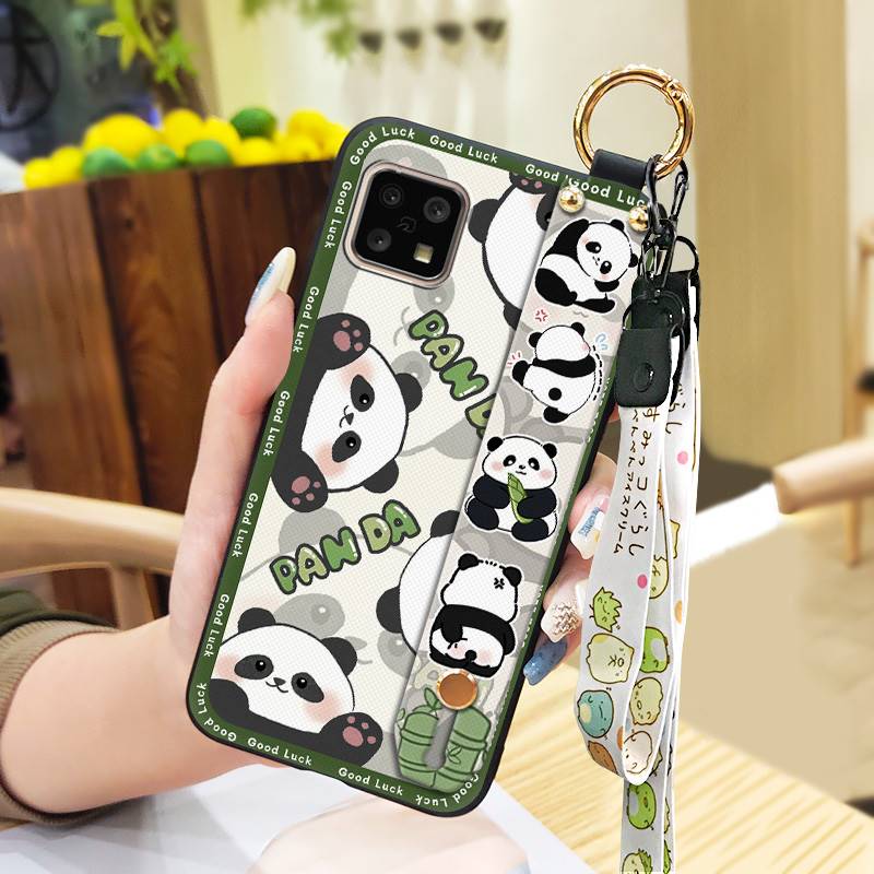 Back Cover Panda Phone Case For Sharp Aquos Sense4 4G/Sense 5G Phone Holder Wrist Strap Durable Cute Fashion Design Ring