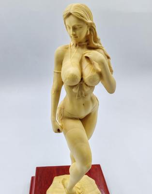 Figura de tallado en madera Nude fina de madera altura total [Diosa/Chica Hermosa] figura, arte, escultura, boj, 25,5 cm