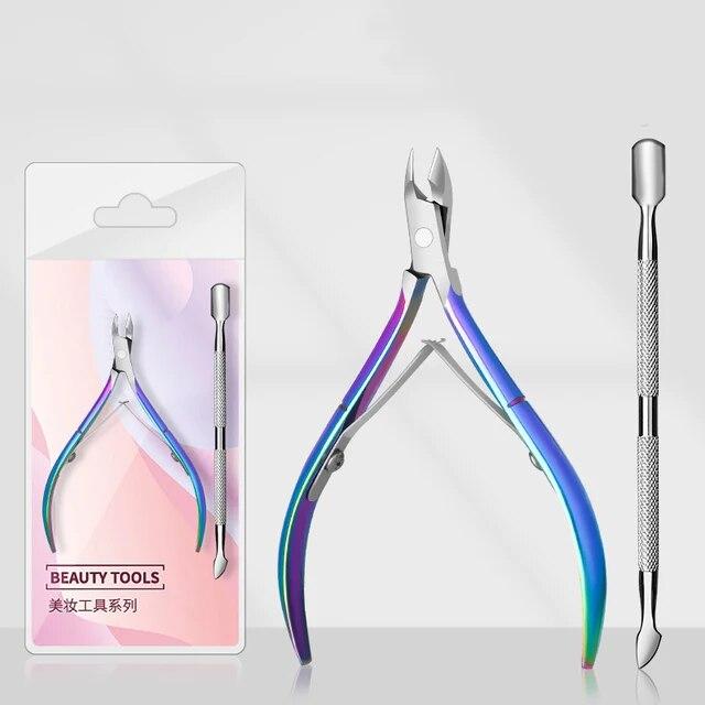 2/3/4Pcs Nail art Silber Häutchen Zange Schere Edelstahl Maniküre Zubehör Nagel Werkzeuge Set Abgestorbene haut Drücker Entferner
