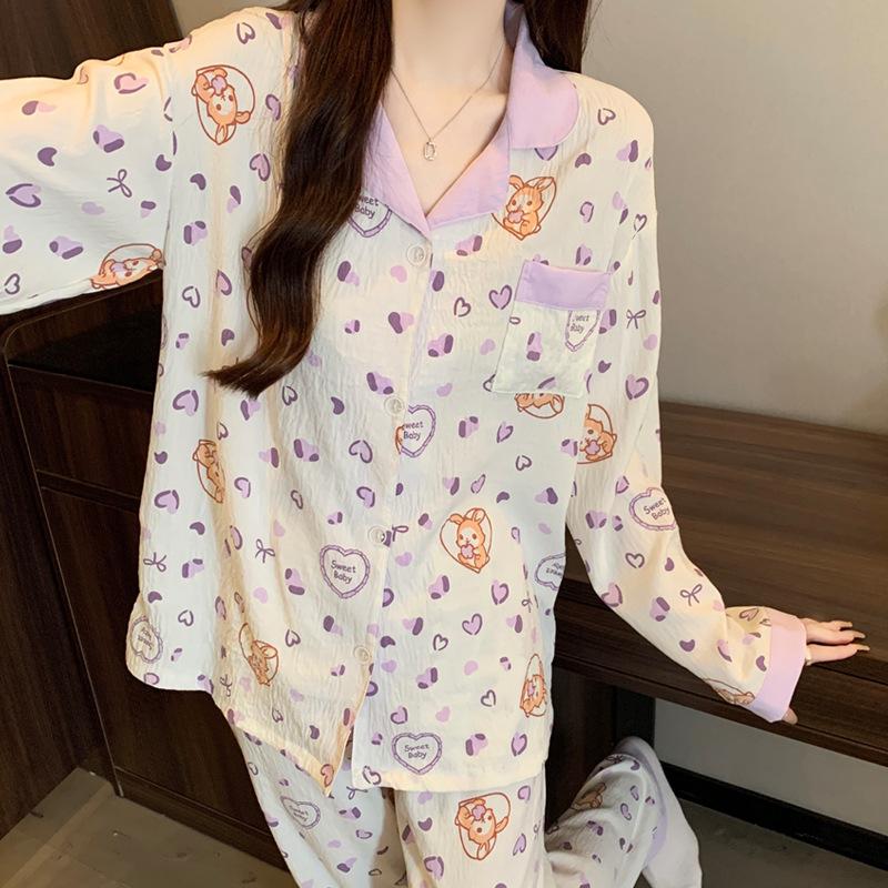 Cloud Cotton Pajamas Women'S Autumn Japanese Love Rabbit Cartoon Soft Glutinous Loose Loungewear Long-Sleeved Set