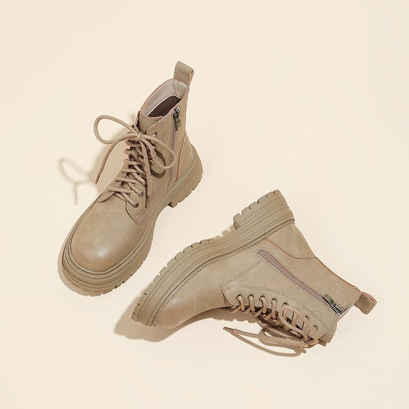 

Ботинки Мартин на шнуровке короткие ботинки женские 2025 осень и зима новые на толстой подошве толстом каблуке с круглым носком в британском стиле ретро боковая молния одинарные ботинки 40 хаки