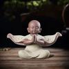Ceramic Monk Figurine Zen Buddhist Decor Happy Buddha Meditation Monk Figurine for Yoga Room Feng Shui Laughing Buddha forOffice