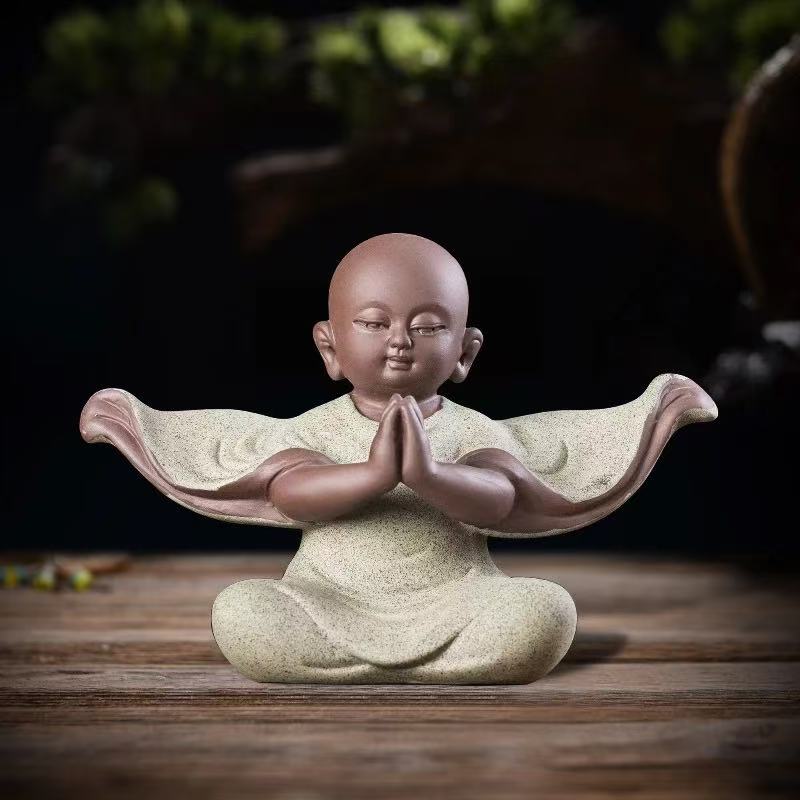 Ceramic Monk Figurine Zen Buddhist Decor Happy Buddha Meditation Monk Figurine for Yoga Room Feng Shui Laughing Buddha forOffice