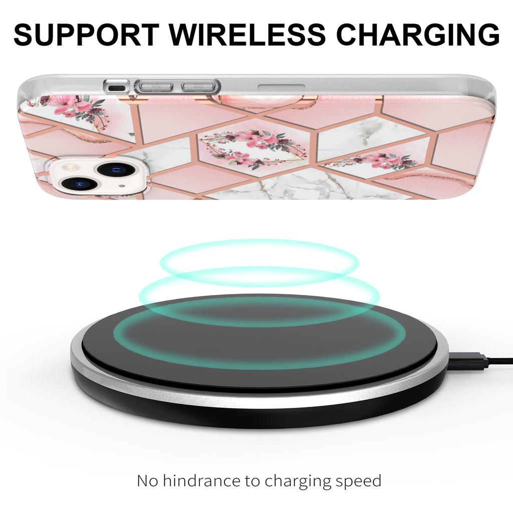 Für iPhone 15 Hülle mit IMD Marmor Blumenmuster TPU Handy Rückseite